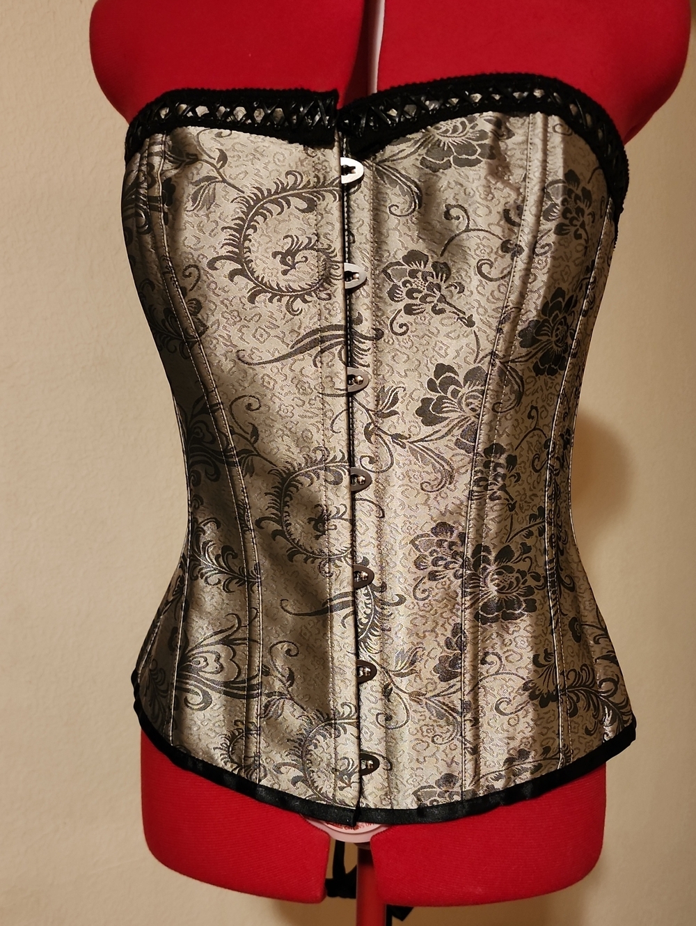 Corset Story Sage Gold Floral Brocade Overbust Corset – Criss-Cross Trim